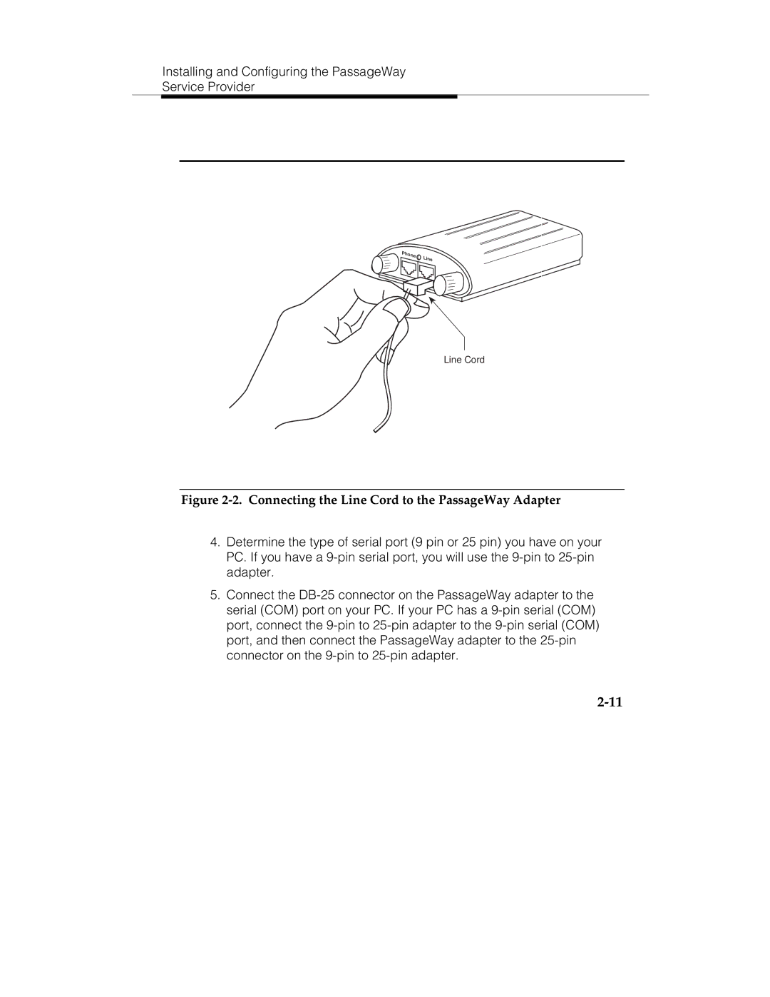 Lucent Technologies 560-201-113 manual Connecting the Line Cord to the PassageWay Adapter 