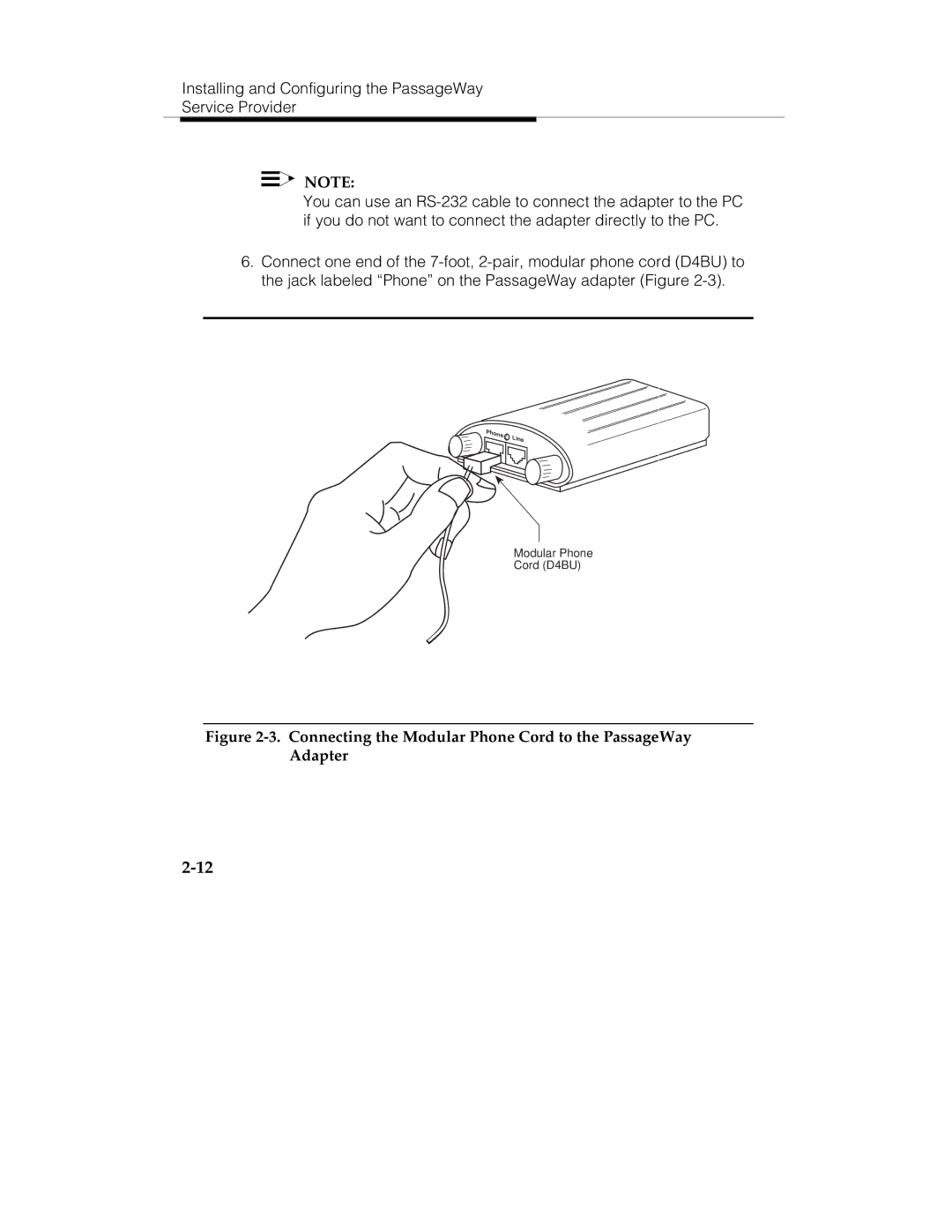 Lucent Technologies 560-201-113 manual Connecting the Modular Phone Cord to the PassageWay Adapter 