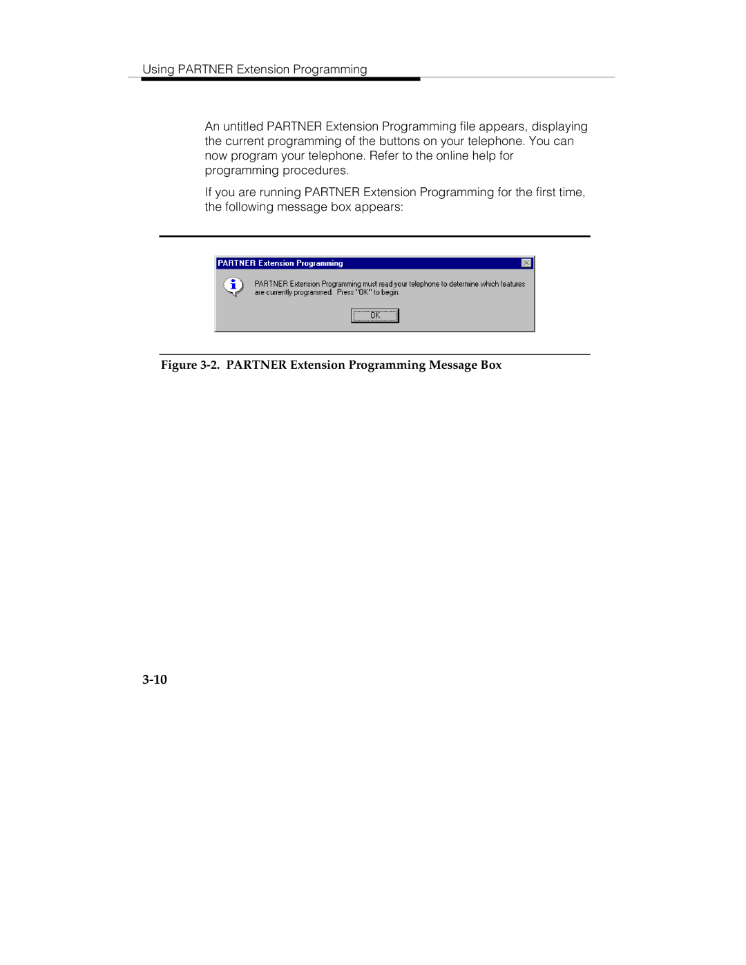 Lucent Technologies 560-201-113 manual Partner Extension Programming Message Box 