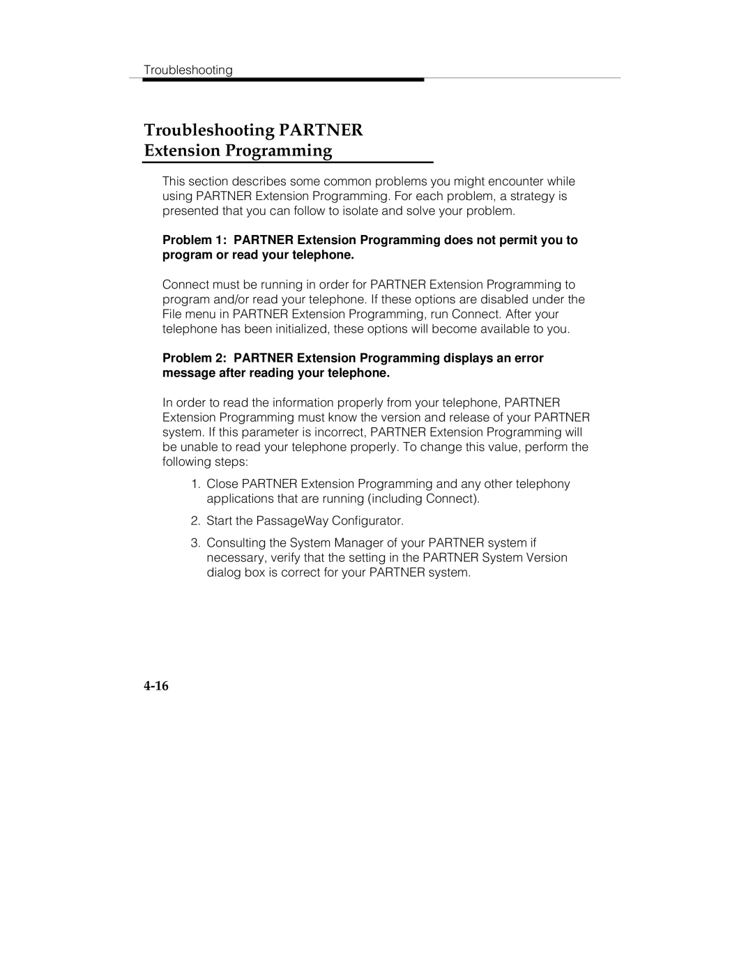 Lucent Technologies 560-201-113 manual Troubleshooting Partner Extension Programming 