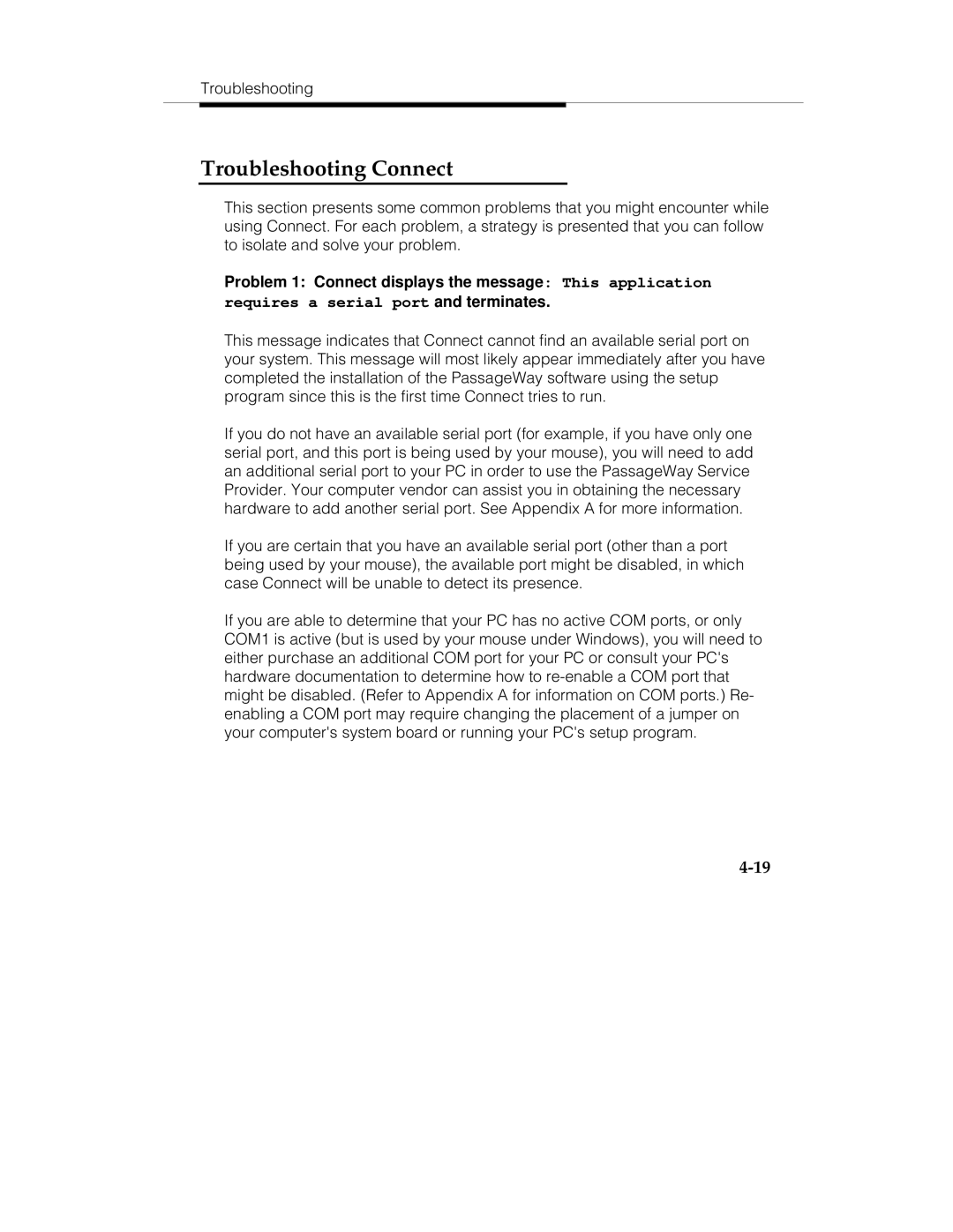 Lucent Technologies 560-201-113 manual Troubleshooting Connect, Problem 1 Connect displays the message This application 