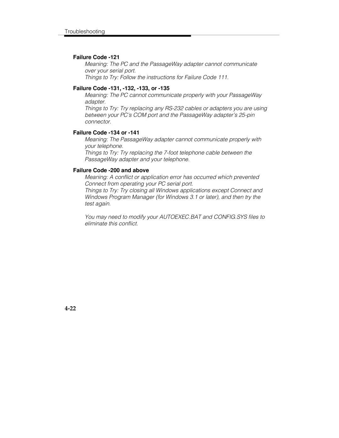 Lucent Technologies 560-201-113 manual Failure Code -131, -132, -133, or, Failure Code -134 or, Failure Code -200 and above 