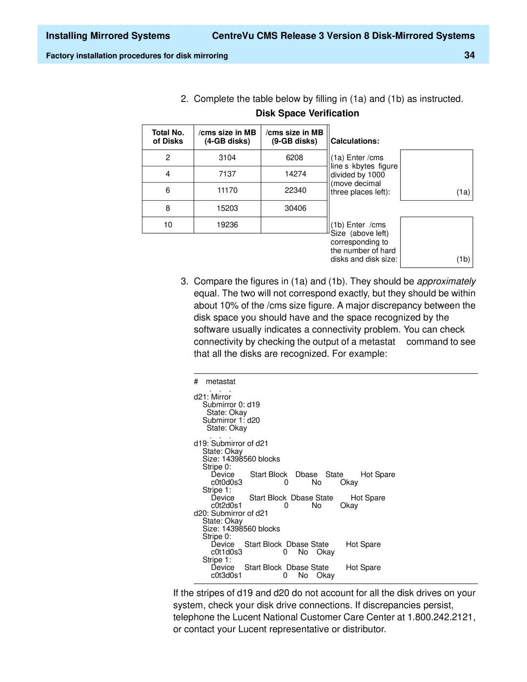 Lucent Technologies 585-210-940 manual Disk Space Verification 