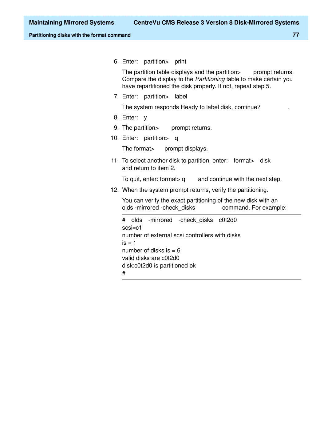 Lucent Technologies 585-210-940 manual Enter partition q 