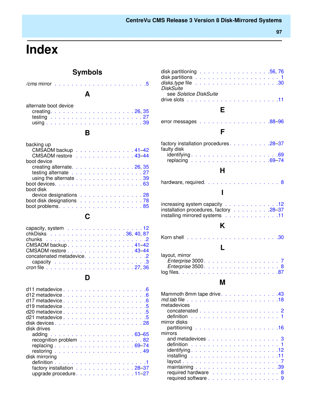 Lucent Technologies 585-210-940 manual Symbols, Index 