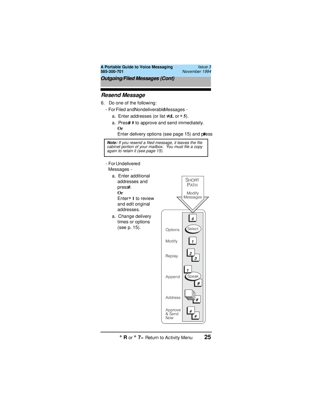 Lucent Technologies 107395352, 585-300-701 manual Resend Message, For Filed and Nondeliverable Messages 