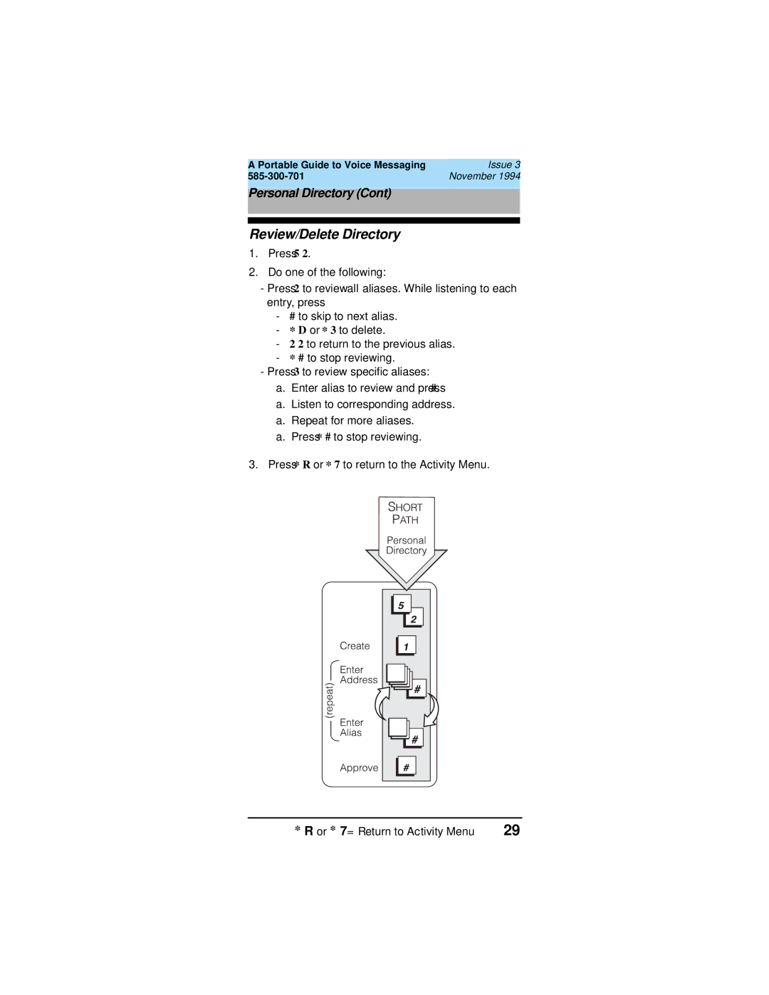 Lucent Technologies 107395352, 585-300-701 manual Review/Delete Directory 