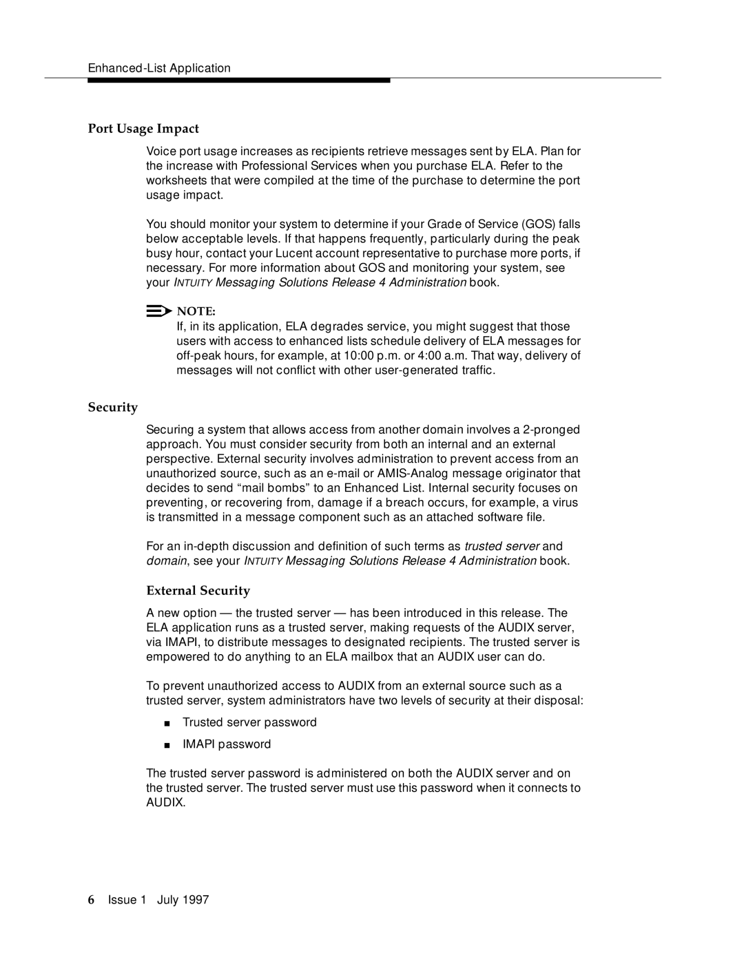 Lucent Technologies 585-310-575 manual Port Usage Impact, External Security 