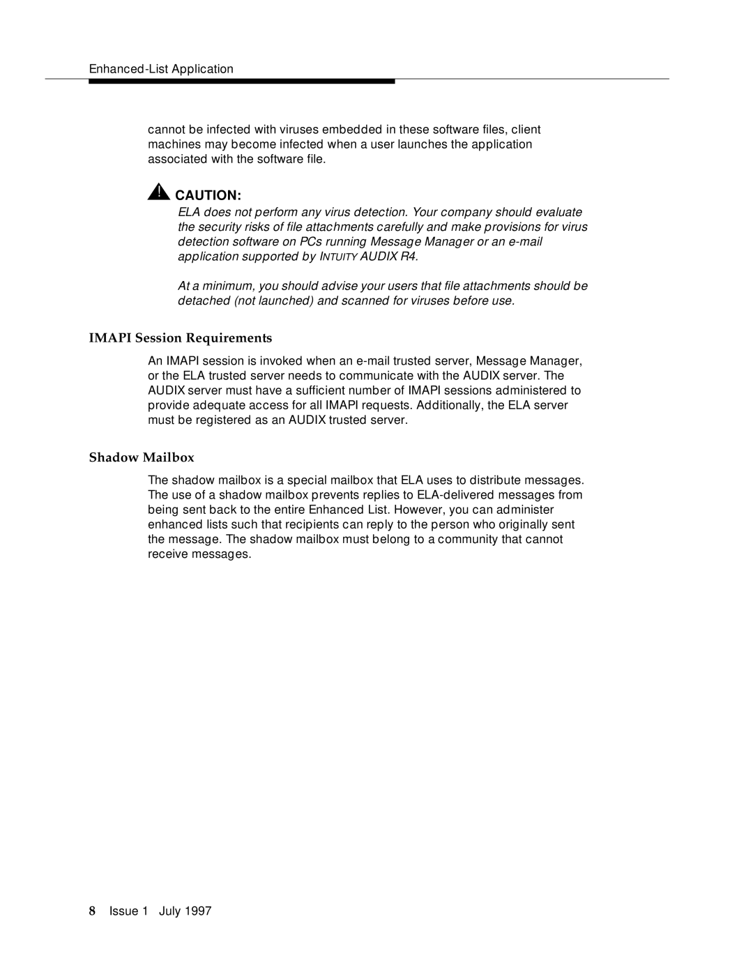 Lucent Technologies 585-310-575 manual Imapi Session Requirements, Shadow Mailbox 