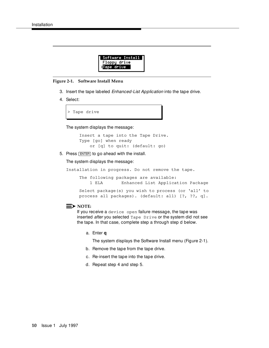 Lucent Technologies 585-310-575 manual Software Install Menu 