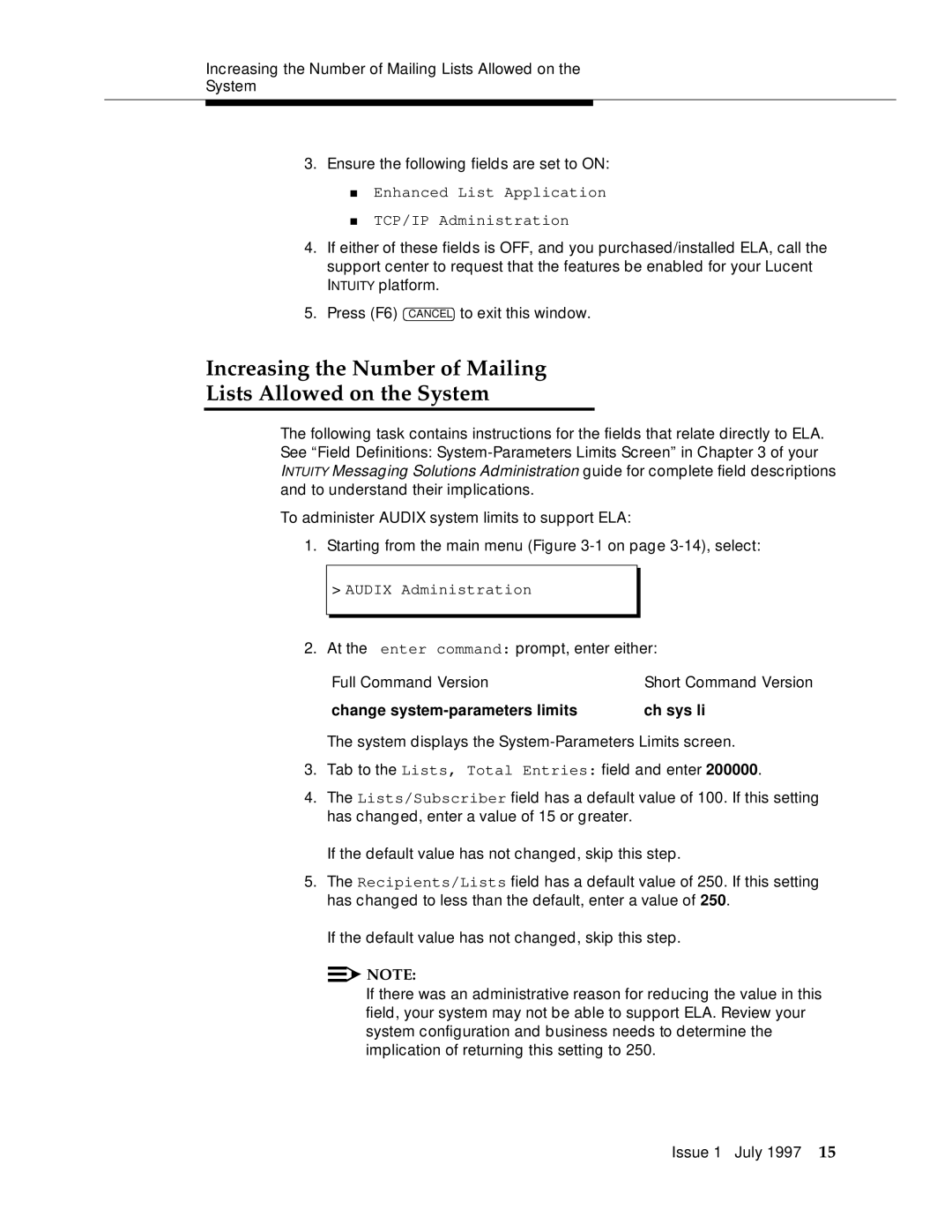 Lucent Technologies 585-310-575 manual Increasing the Number of Mailing Lists Allowed on the System 