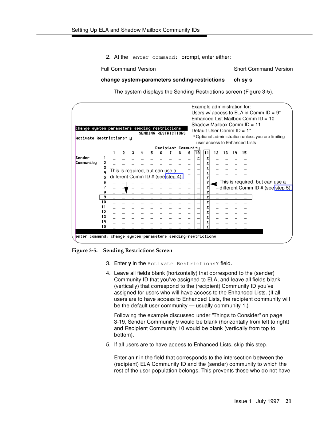 Lucent Technologies 585-310-575 manual Sending Restrictions Screen 