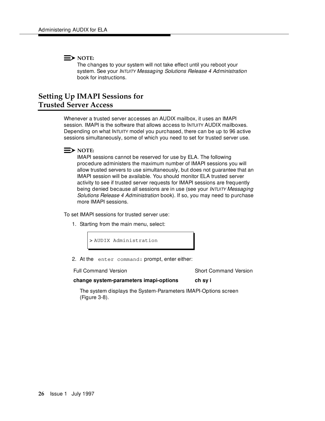 Lucent Technologies 585-310-575 manual Setting Up Imapi Sessions for Trusted Server Access 