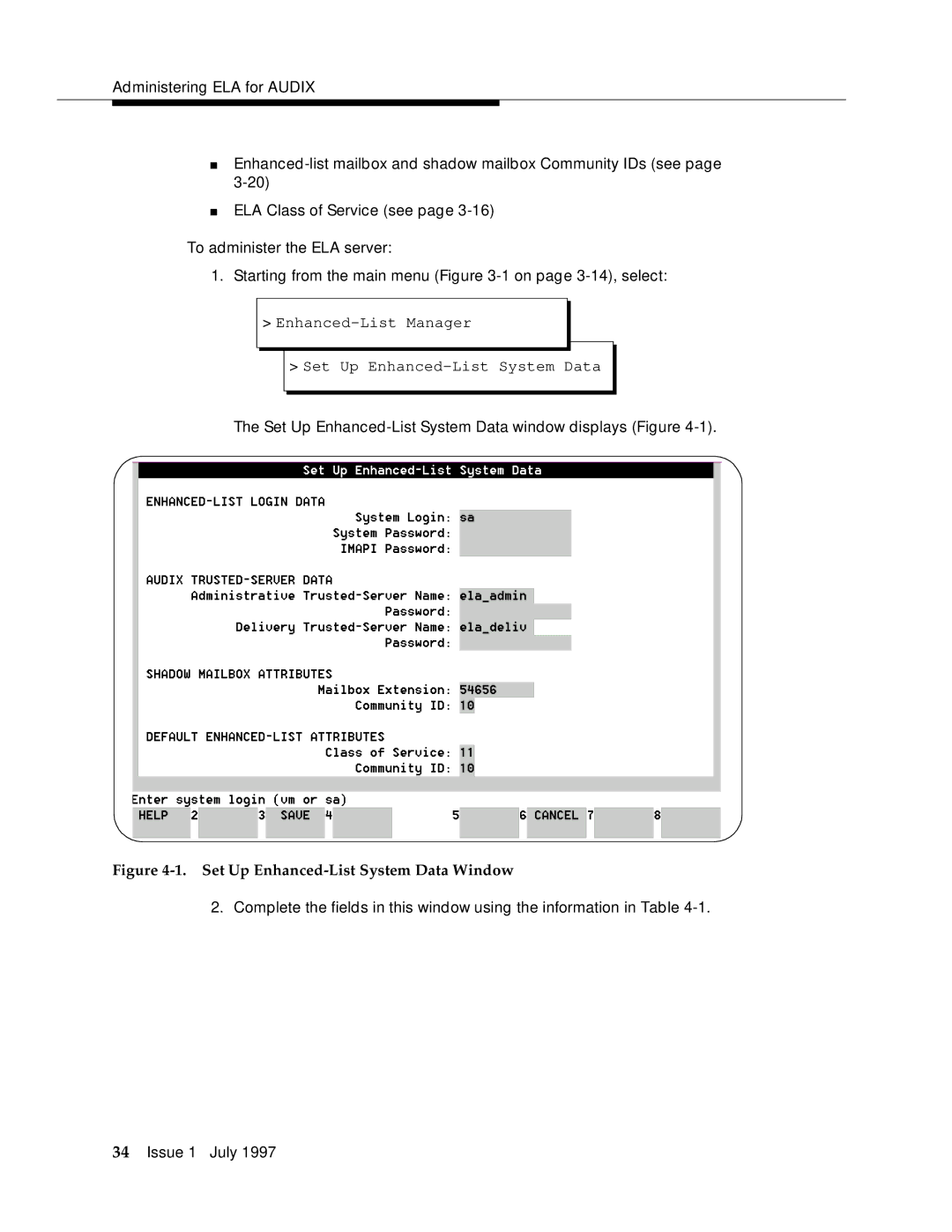 Lucent Technologies 585-310-575 manual Set Up Enhanced-List System Data Window 