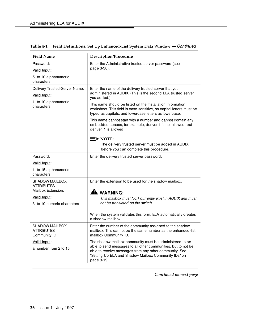 Lucent Technologies 585-310-575 manual Administering ELA for Audix 