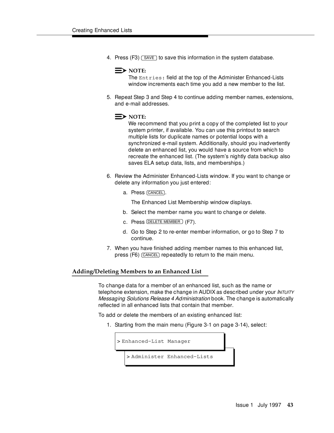 Lucent Technologies 585-310-575 manual Adding/Deleting Members to an Enhanced List 