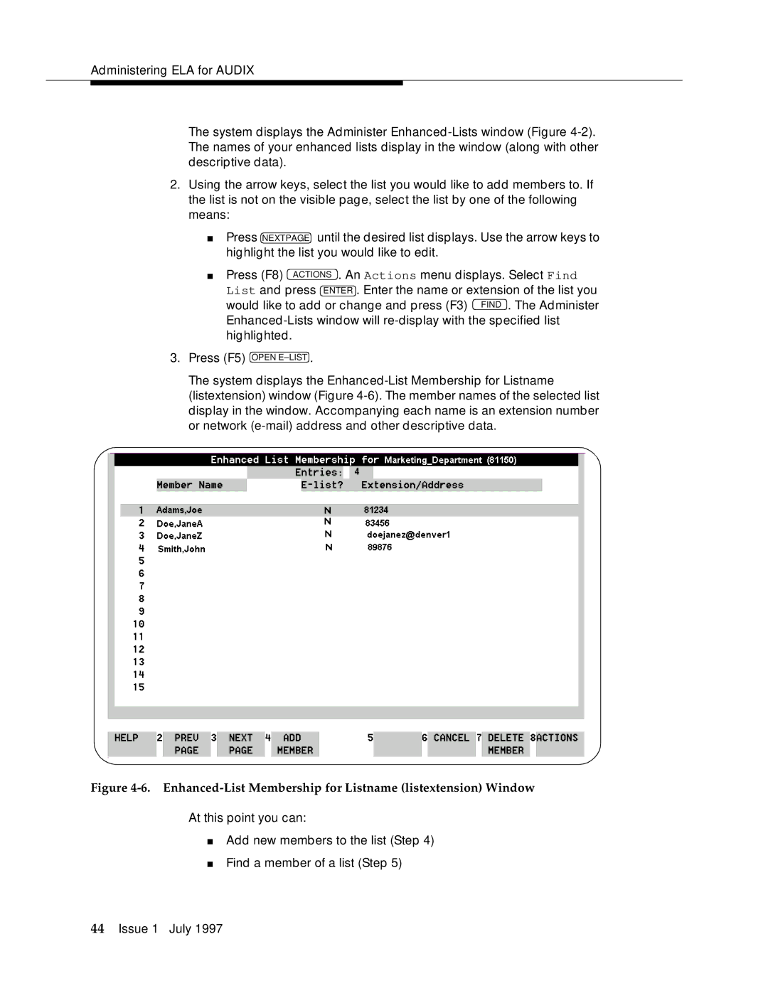 Lucent Technologies 585-310-575 manual Enhanced-List Membership for Listname listextension Window 