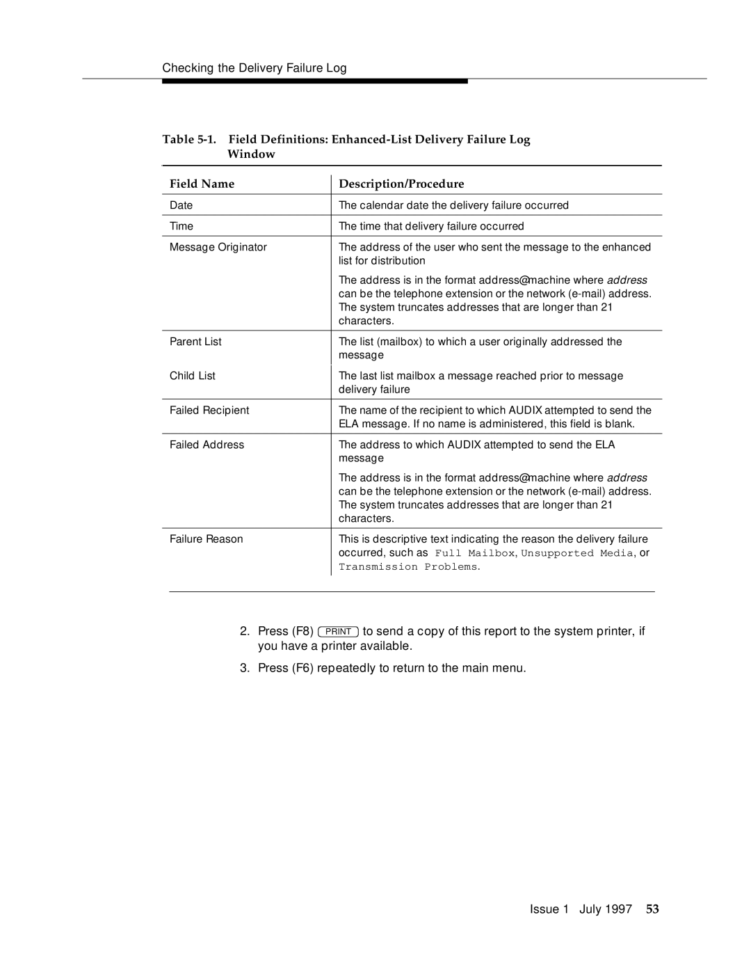 Lucent Technologies 585-310-575 manual Occurred, such as Full Mailbox, Unsupported Media, or 