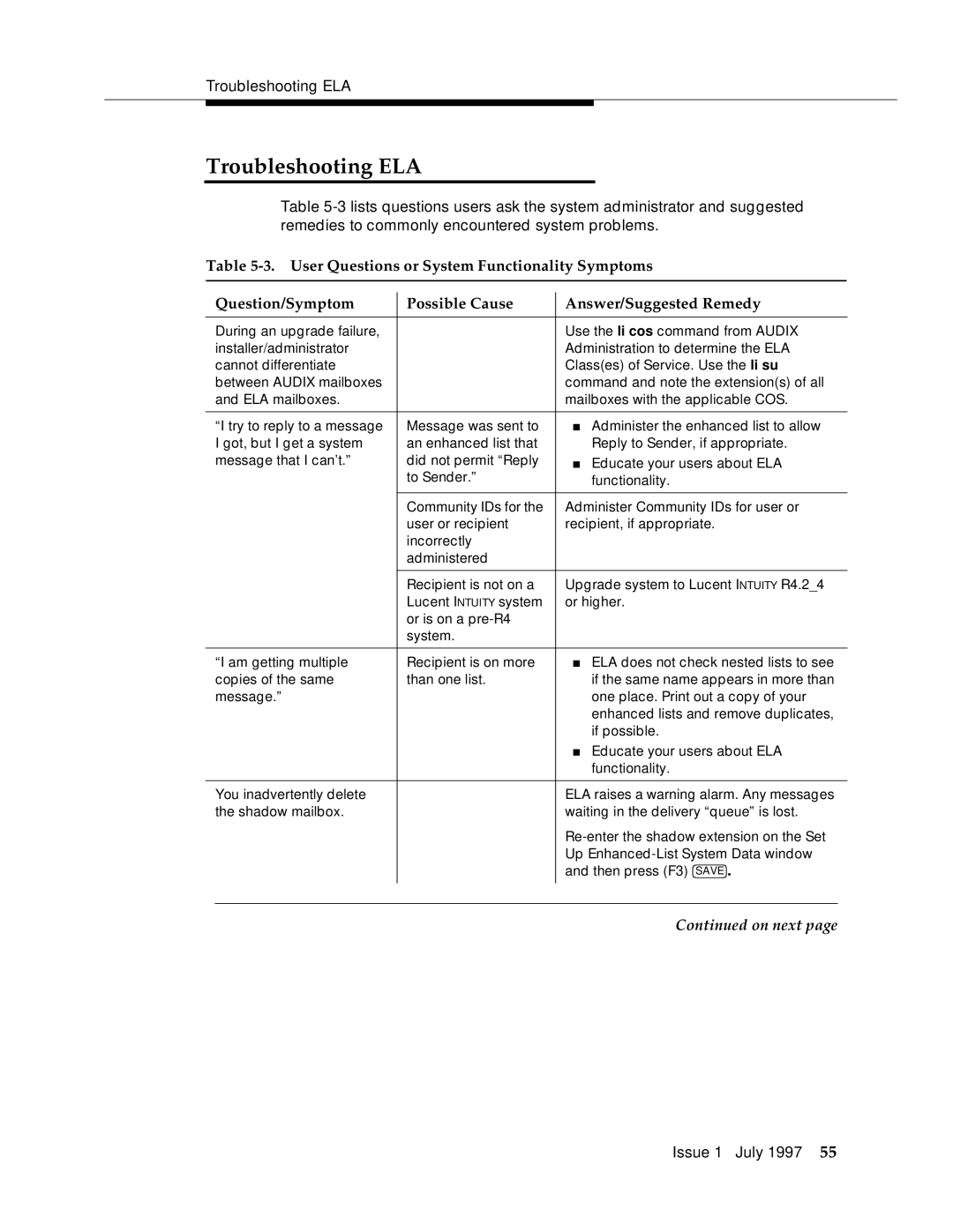 Lucent Technologies 585-310-575 manual Troubleshooting ELA 