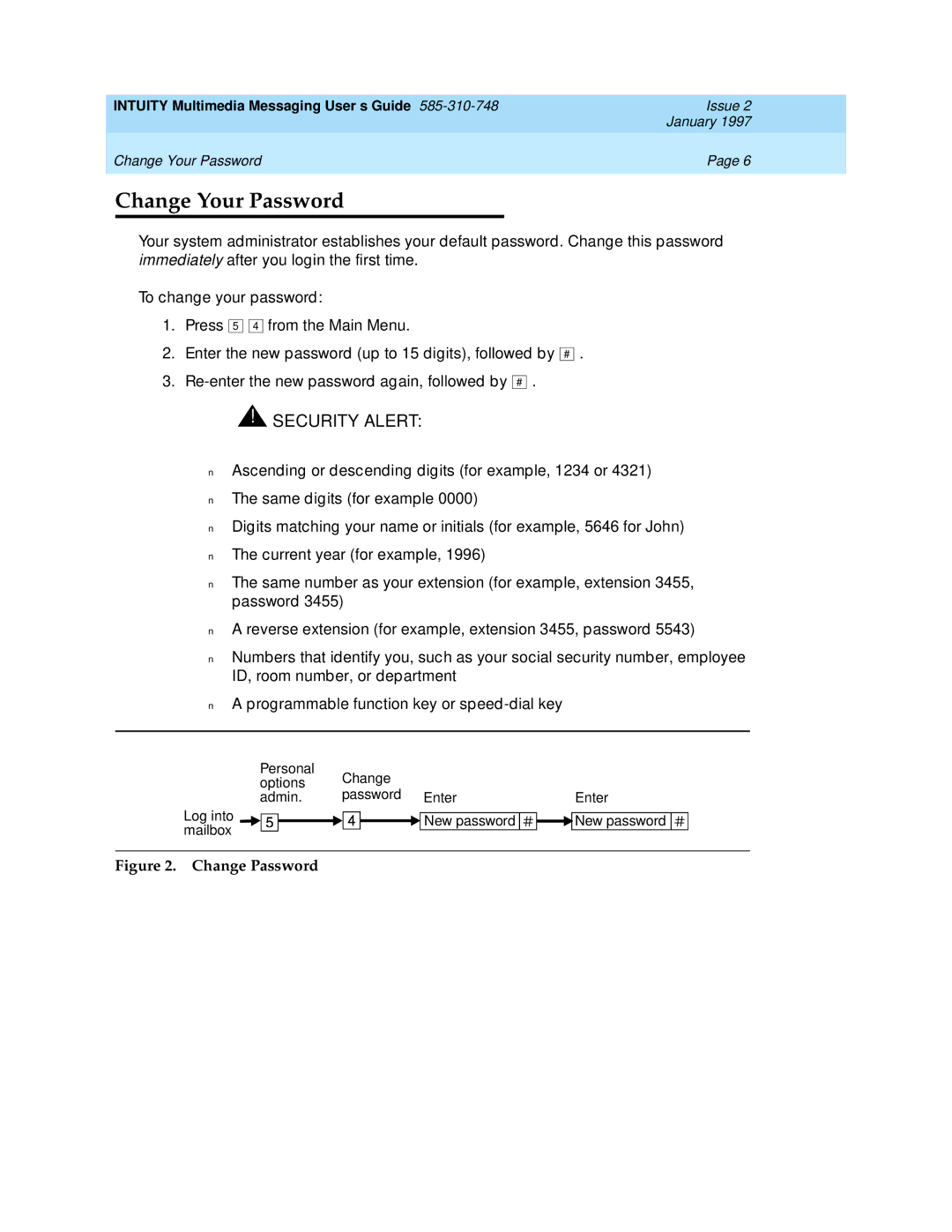 Lucent Technologies 585-310-748 manual Change Your Password, Security Alert 