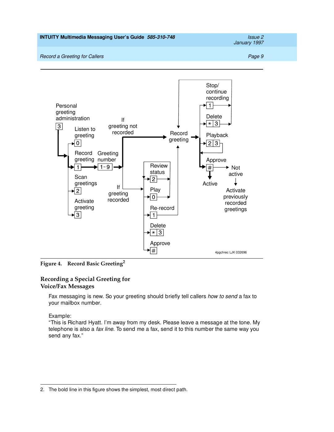 Lucent Technologies 585-310-748 manual Recording a Special Greeting for Voice/Fax Messages, Record Basic Greeting2 