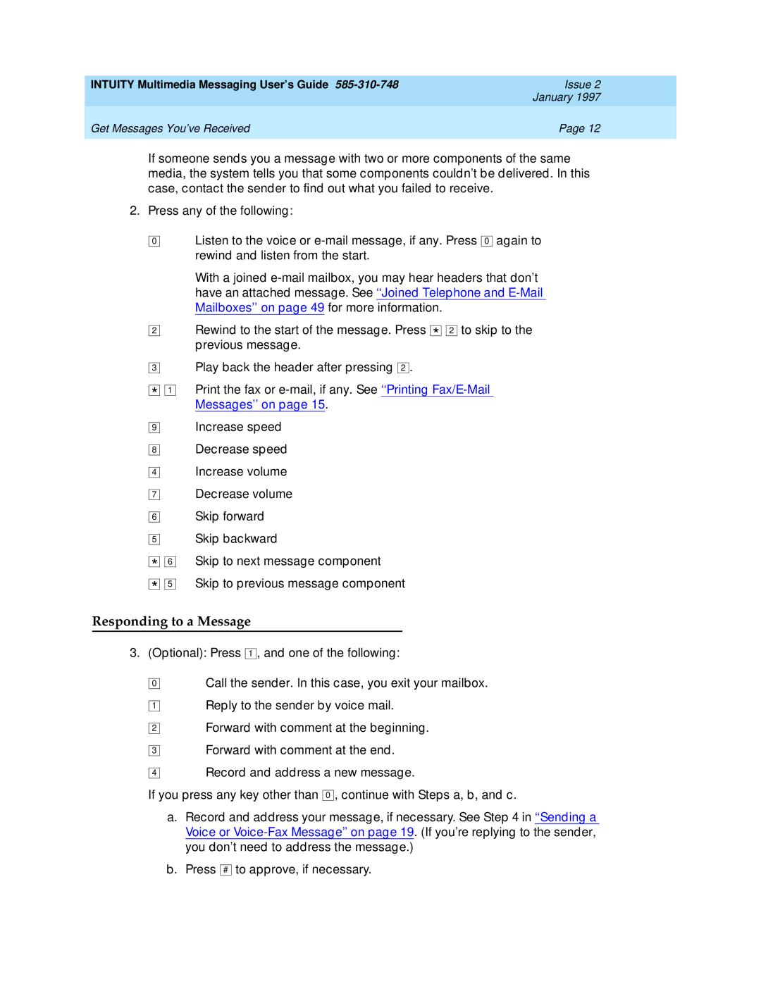 Lucent Technologies 585-310-748 manual Responding to a Message 