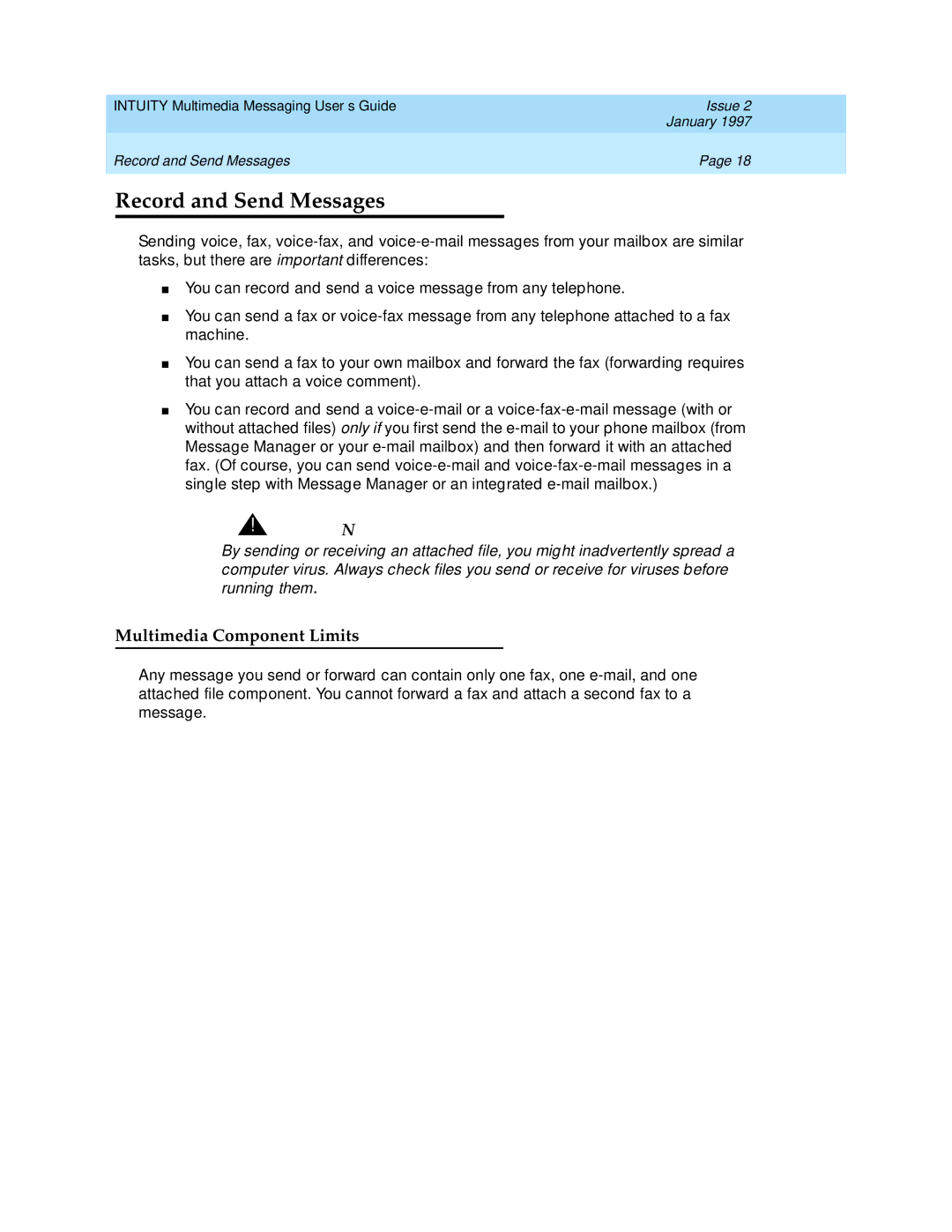 Lucent Technologies 585-310-748 manual Record and Send Messages, Multimedia Component Limits 