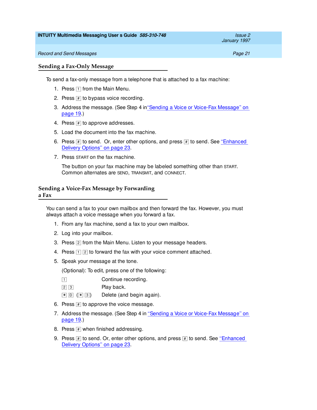 Lucent Technologies 585-310-748 manual Sending a Fax-Only Message, Sending a Voice-Fax Message by Forwarding a Fax 