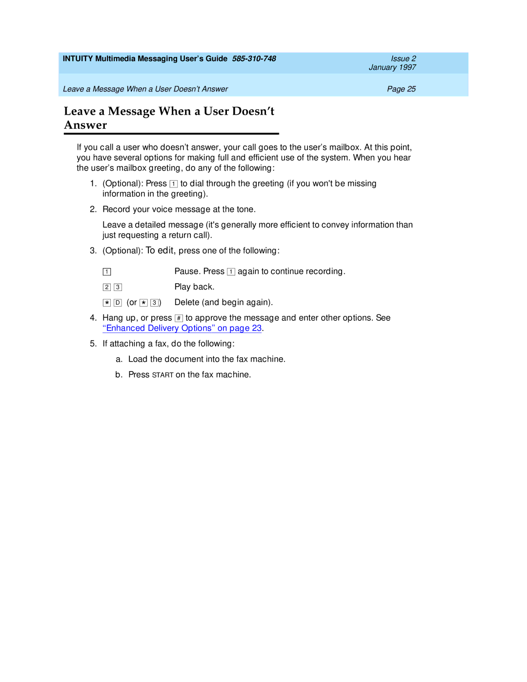 Lucent Technologies 585-310-748 manual Leave a Message When a User Doesn’t Answer, ‘Enhanced‘ Delivery Options’’ on 