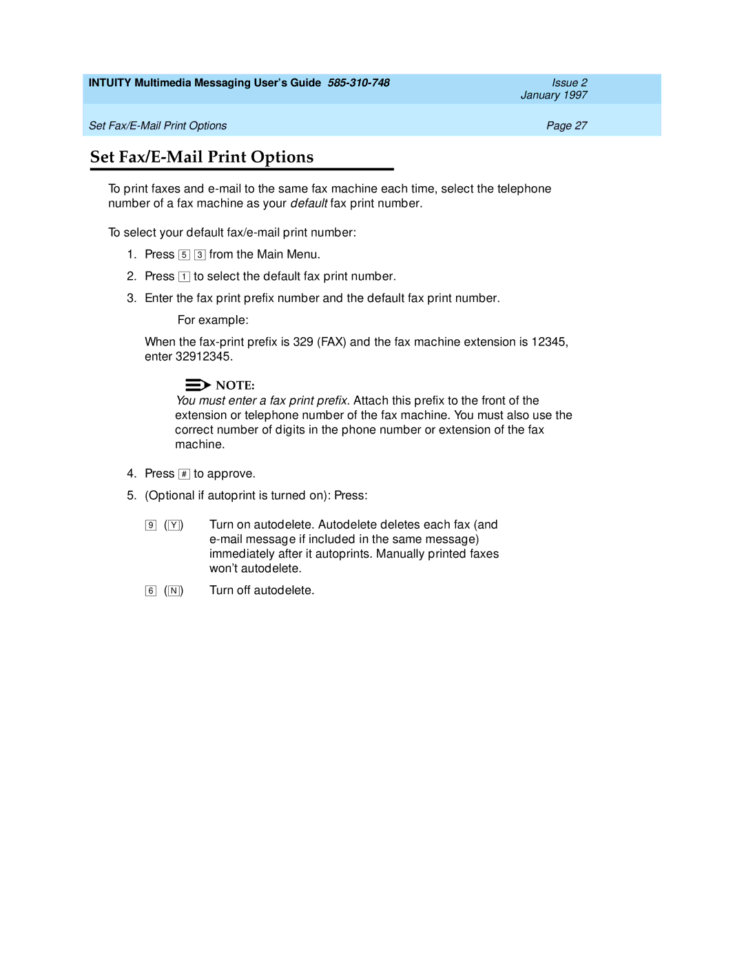 Lucent Technologies 585-310-748 manual Set Fax/E-Mail Print Options 