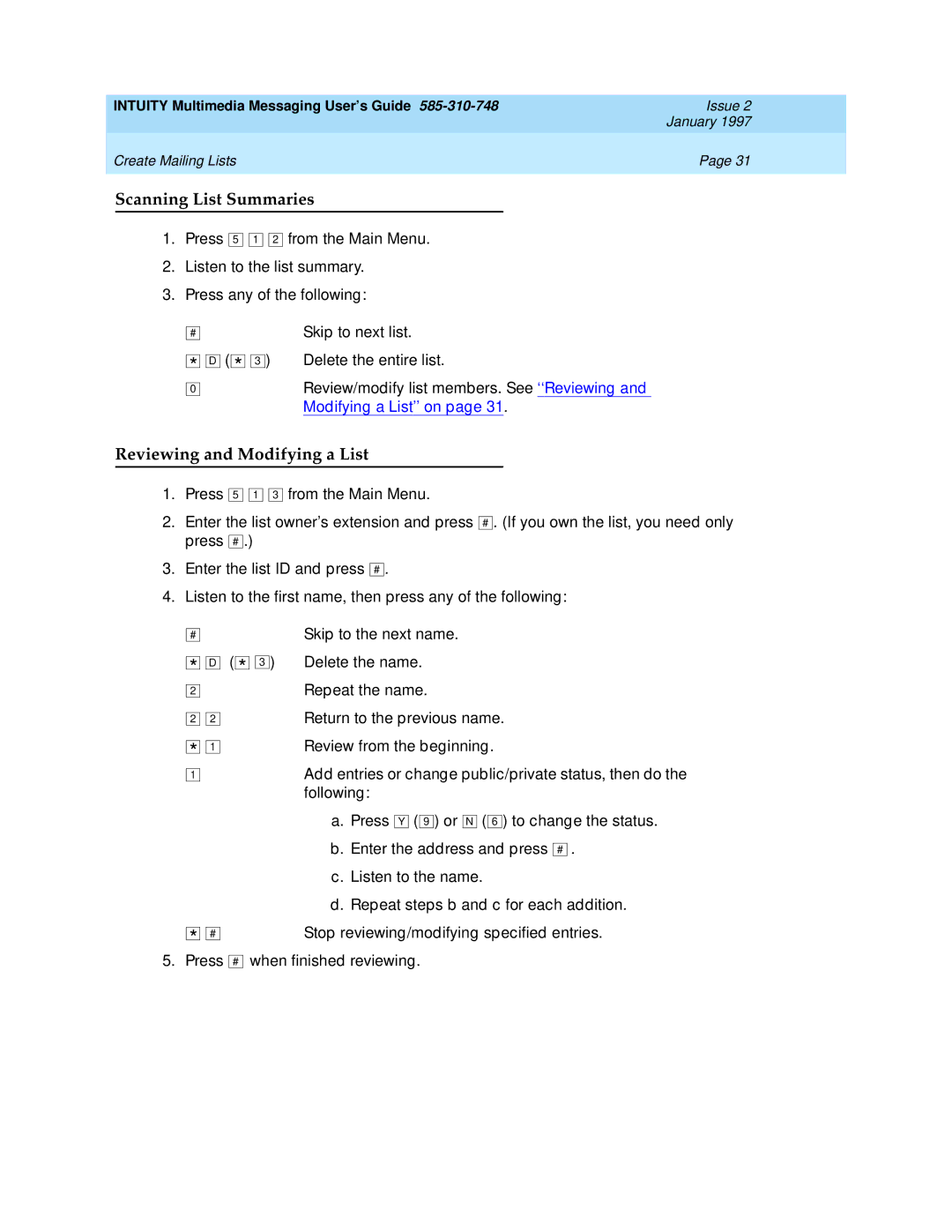 Lucent Technologies 585-310-748 manual Scanning List Summaries, Reviewing and Modifying a List 