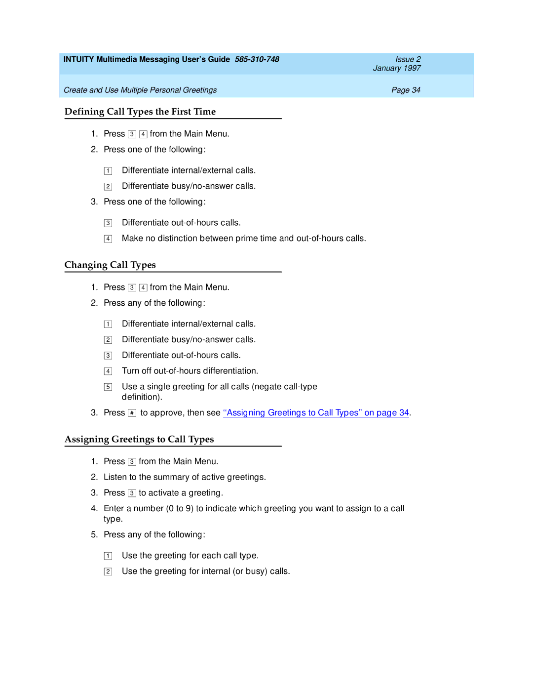 Lucent Technologies 585-310-748 Defining Call Types the First Time, Changing Call Types, Assigning Greetings to Call Types 