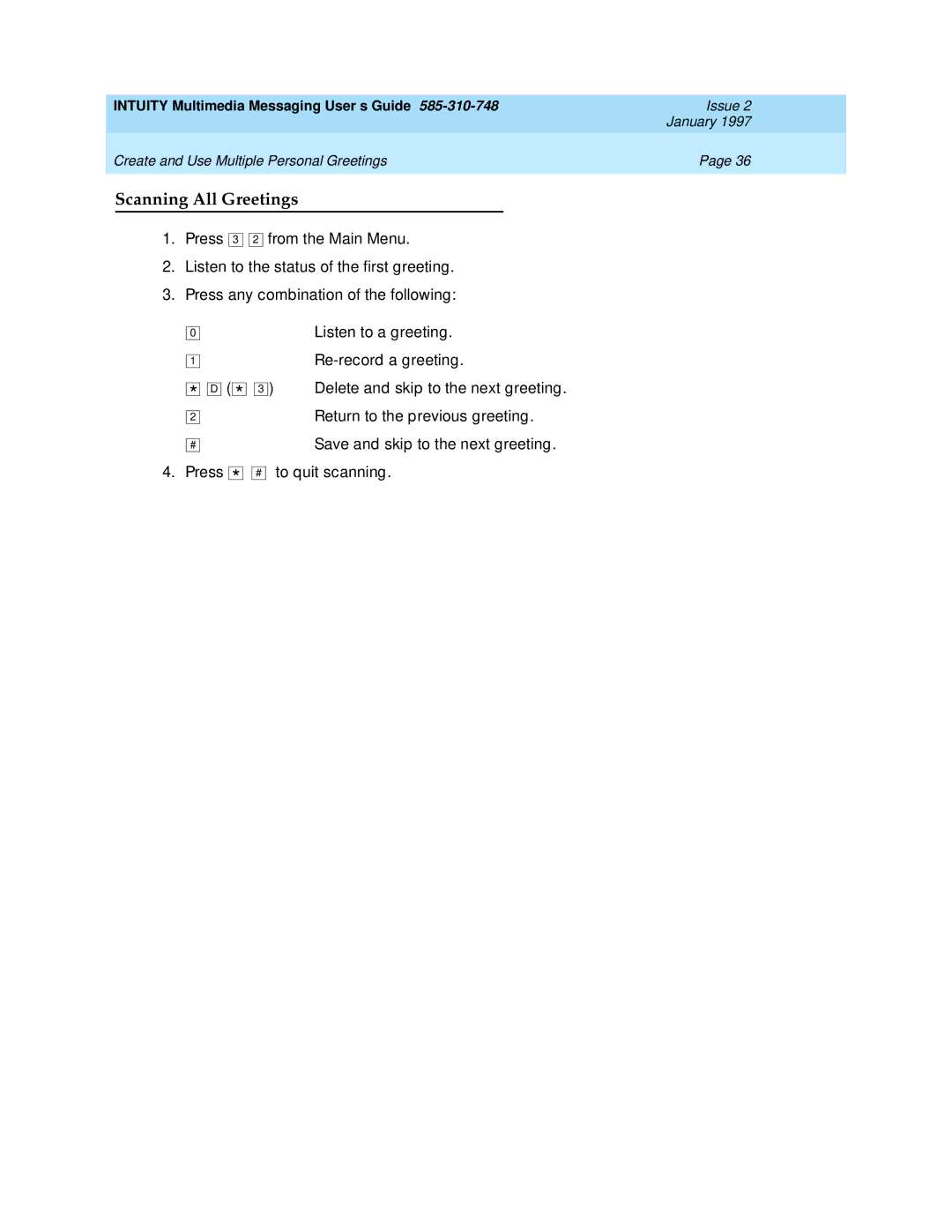 Lucent Technologies 585-310-748 manual Scanning All Greetings 