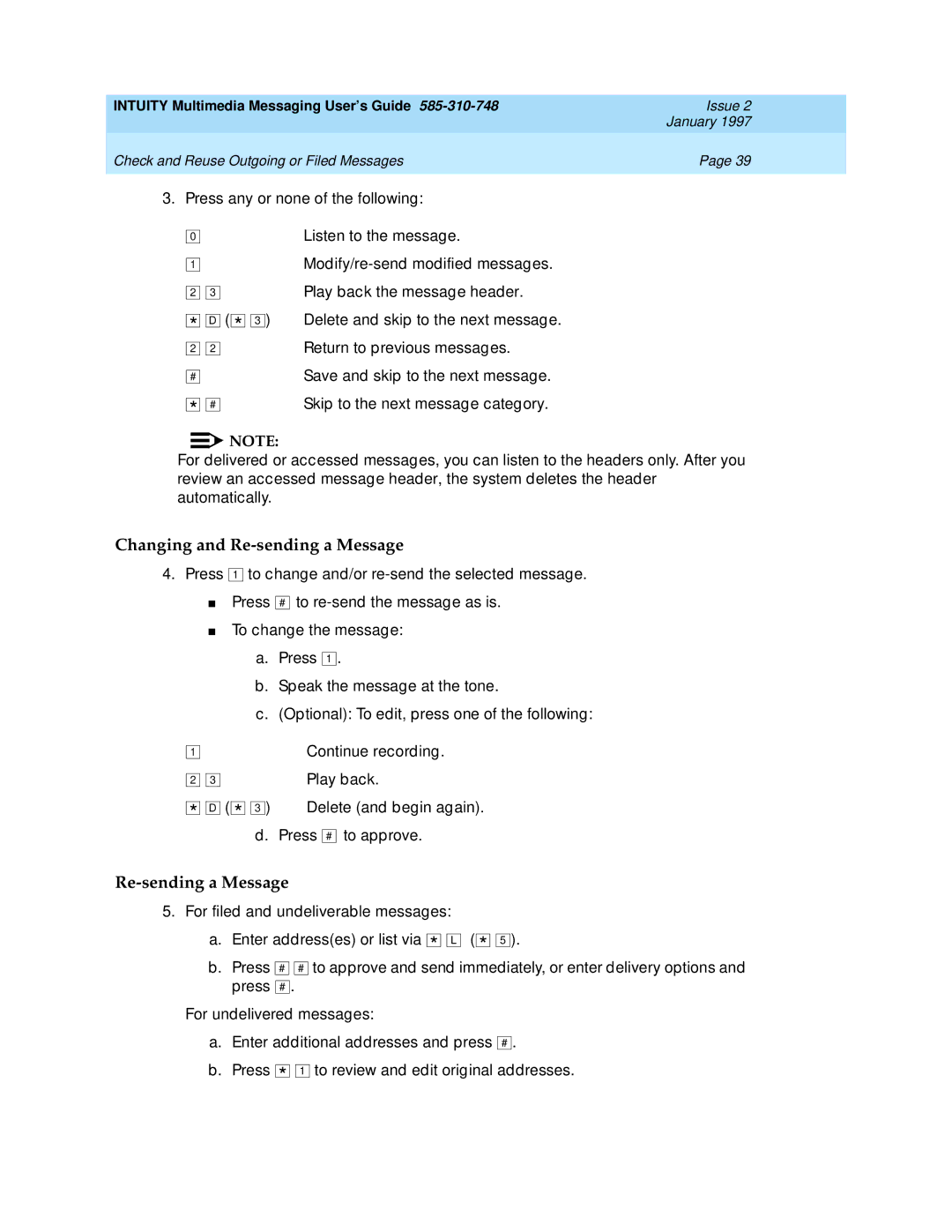 Lucent Technologies 585-310-748 manual Changing and Re-sending a Message 