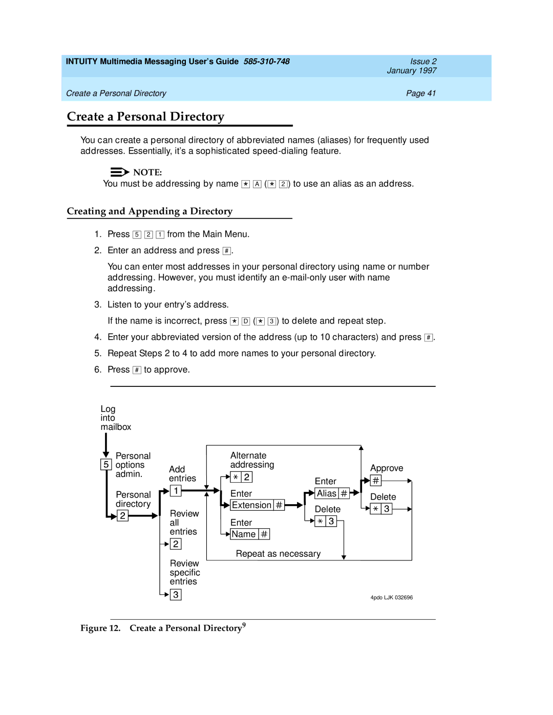 Lucent Technologies 585-310-748 manual Create a Personal Directory, Creating and Appending a Directory 