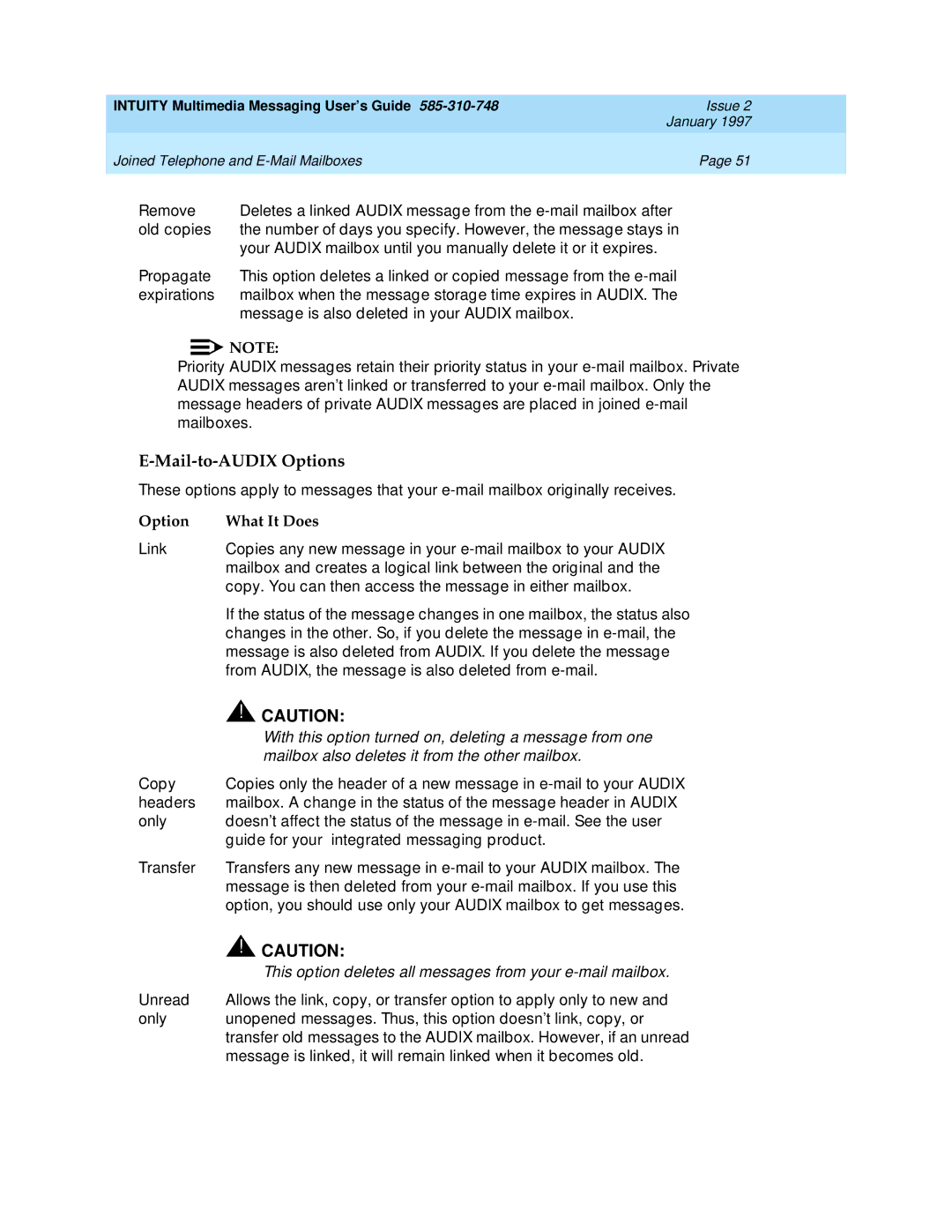 Lucent Technologies 585-310-748 manual Mail-to-AUDIX Options 