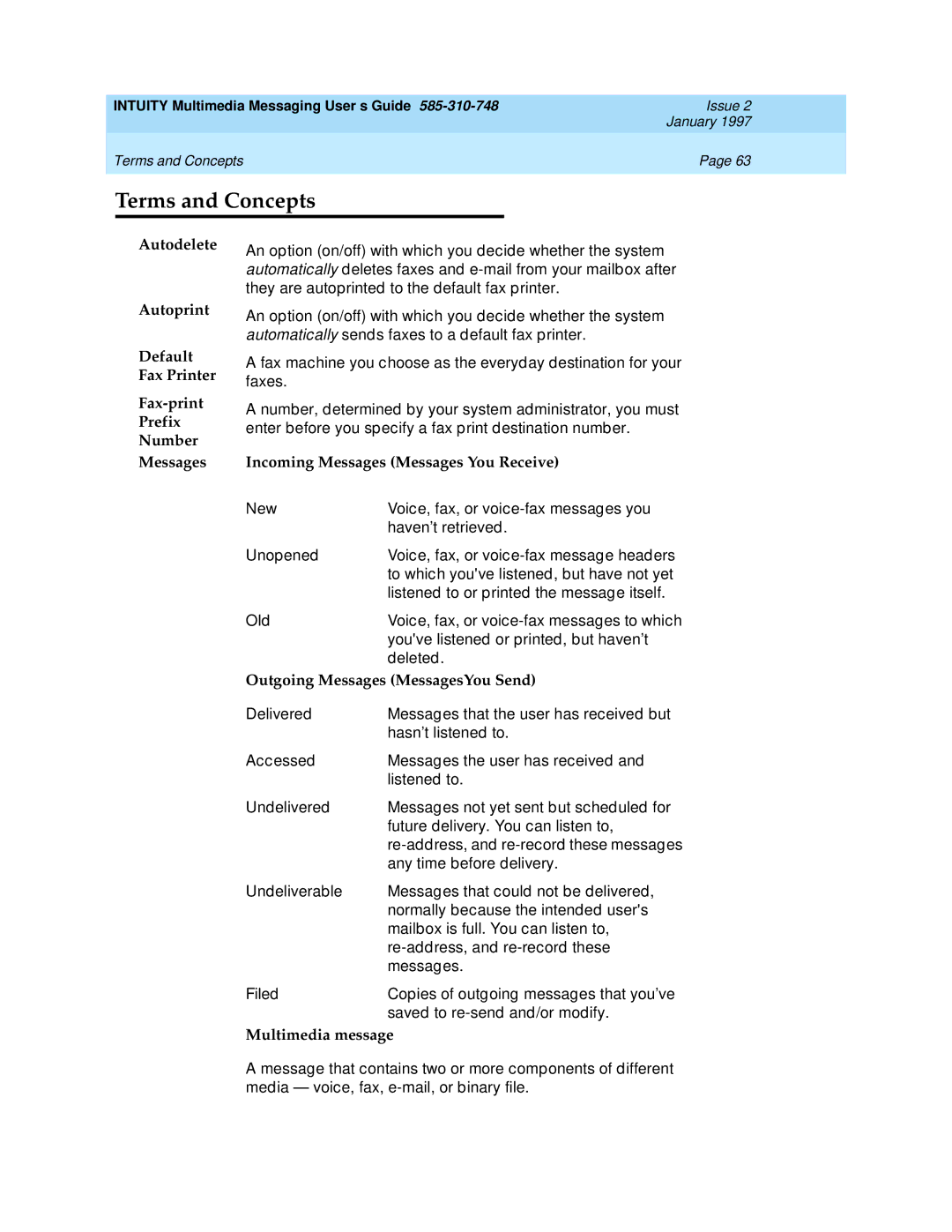 Lucent Technologies 585-310-748 manual Terms and Concepts, Incoming Messages Messages You Receive 