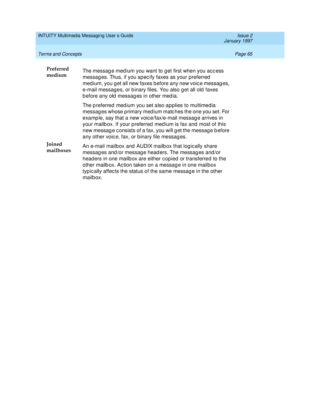 Lucent Technologies 585-310-748 manual Preferred medium Joined mailboxes 