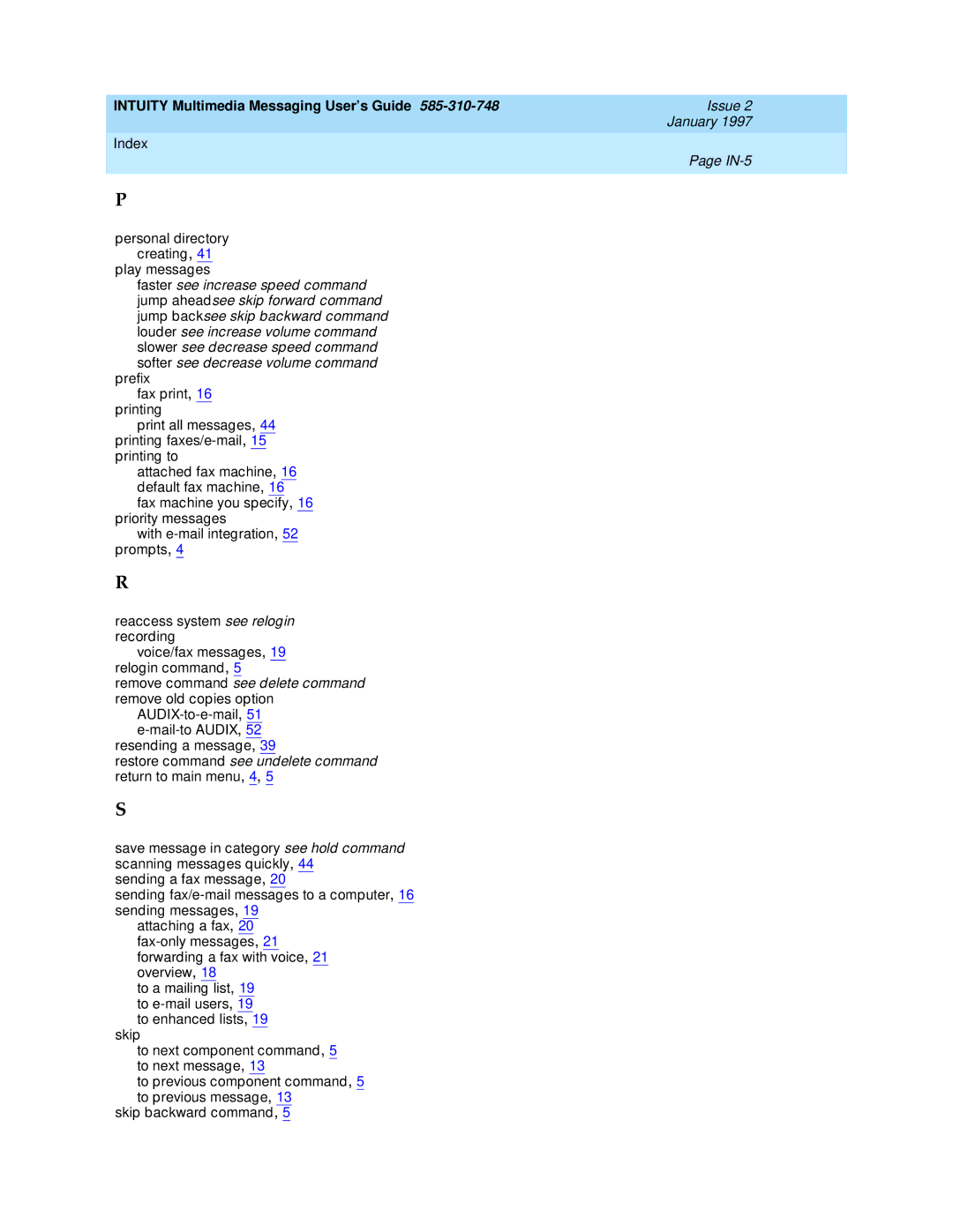 Lucent Technologies 585-310-748 manual Index IN-5 