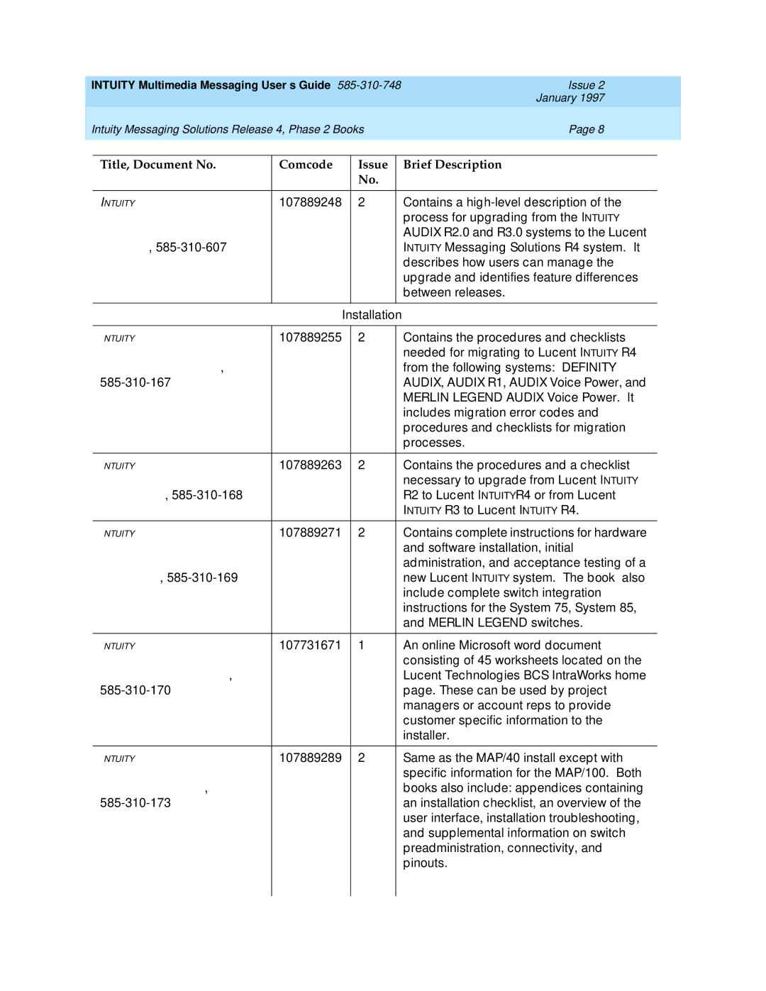 Lucent Technologies 585-310-748 manual Installation 