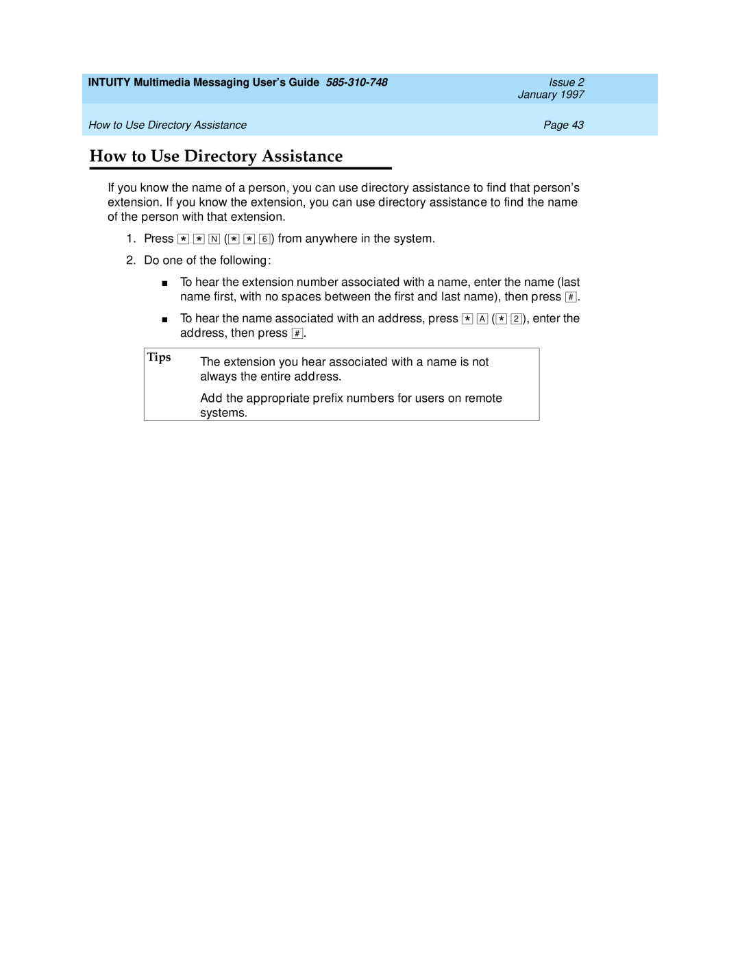 Lucent Technologies 585-310-748 manual How to Use Directory Assistance, Tips 