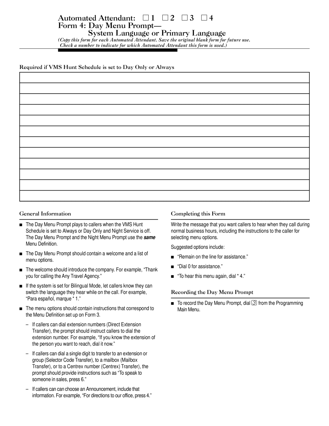 Lucent Technologies 585-322-533 manual Recording the Day Menu Prompt 