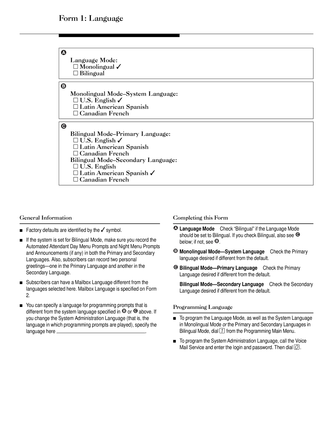 Lucent Technologies 585-322-533 manual Form 1 Language, General Information, Completing this Form, Programming Language 