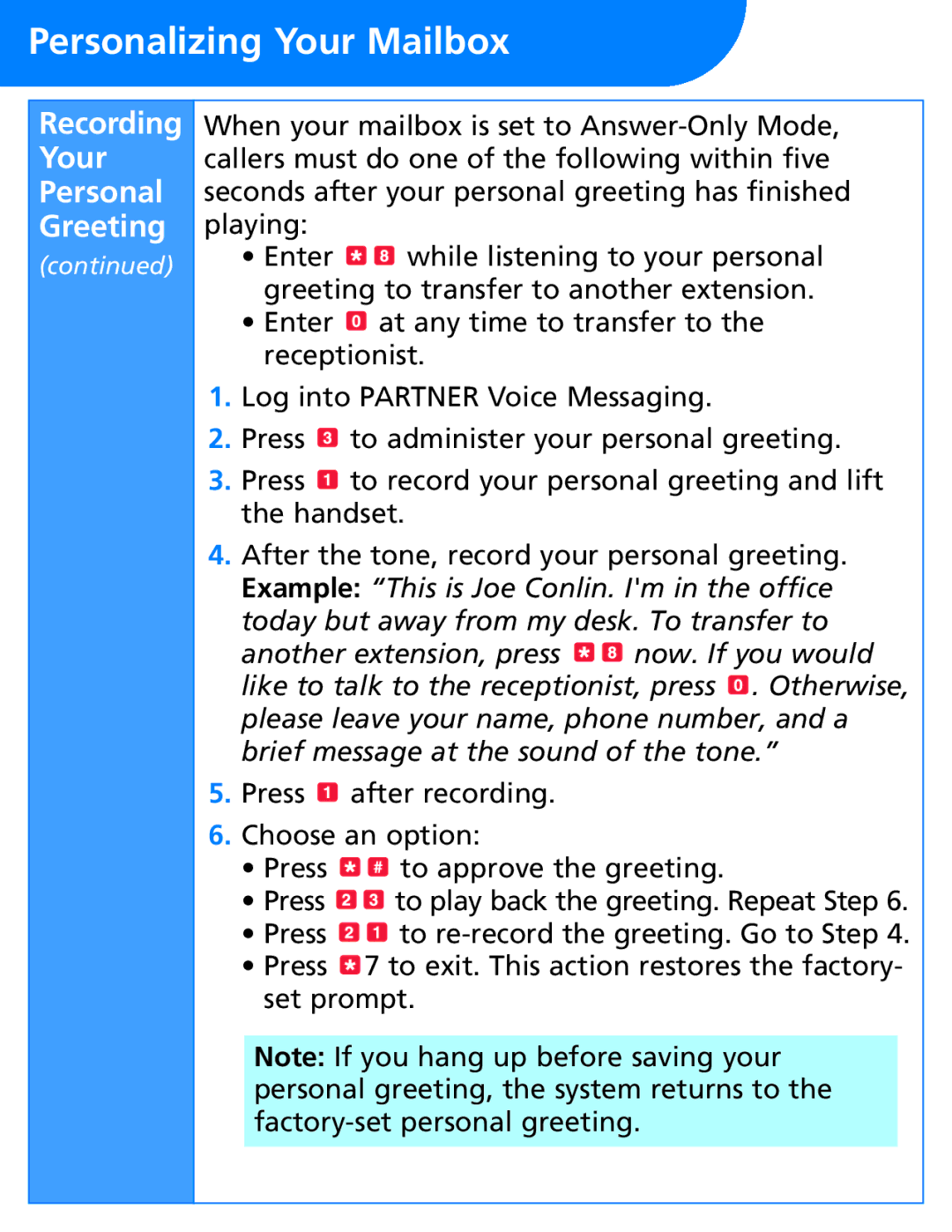 Lucent Technologies 585-322-705 manual Recording Your Personal Greeting 