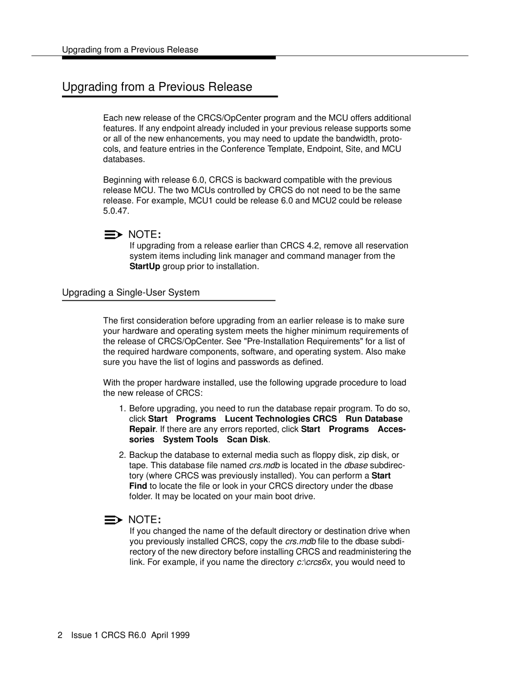 Lucent Technologies 6 manual Upgrading from a Previous Release, Upgrading a Single-User System 