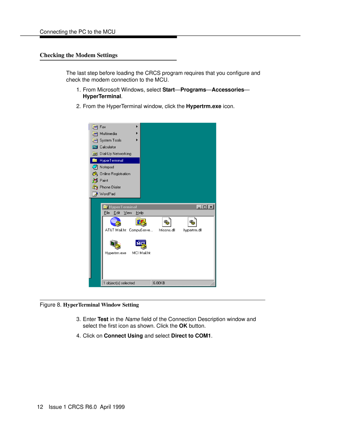 Lucent Technologies 6 manual Checking the Modem Settings, HyperTerminal Window Setting 