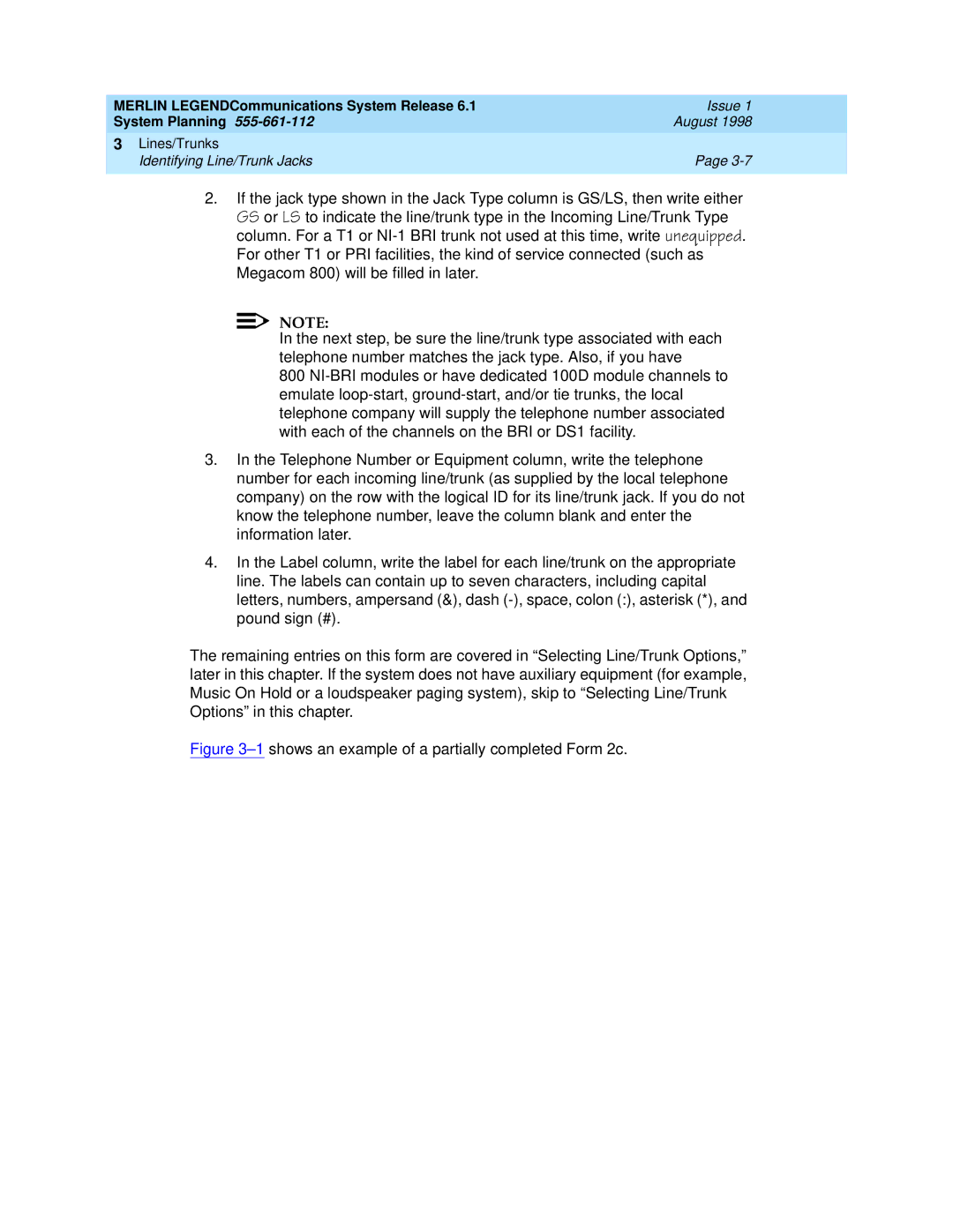 Lucent Technologies 6.1 manual Shows an example of a partially completed Form 2c 