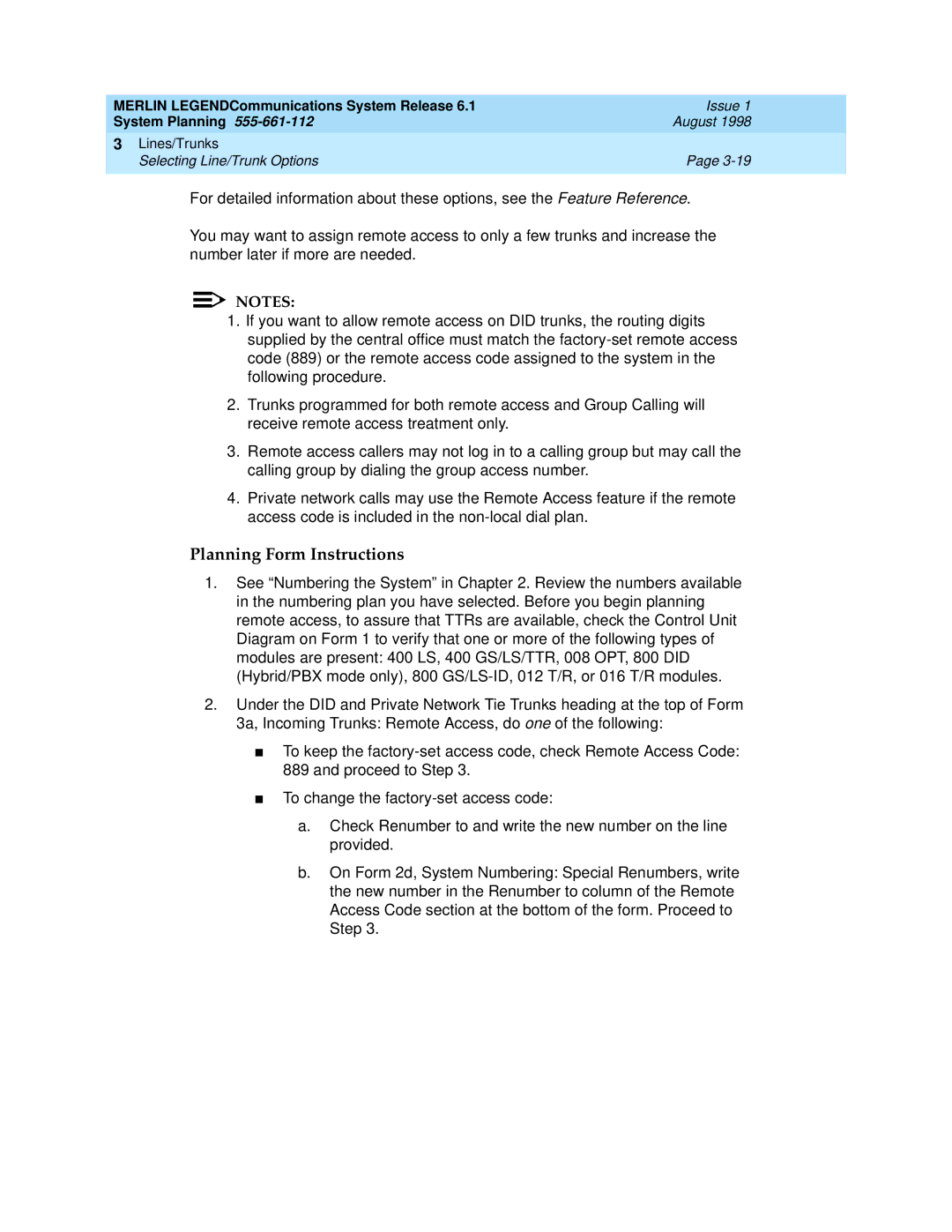 Lucent Technologies 6.1 manual Planning Form Instructions 