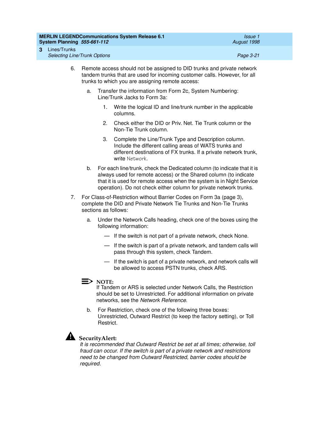 Lucent Technologies 6.1 manual SecurityAlert 