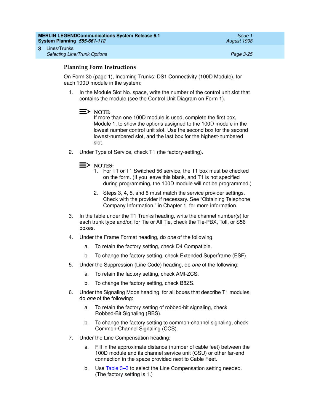 Lucent Technologies 6.1 manual Planning Form Instructions 